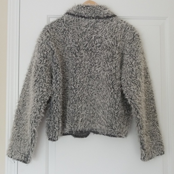 Vintage Trendy Fur Style Heather Gray Button Front Long Sleeve Short Jacket Sz 2 - Picture 3 of 4